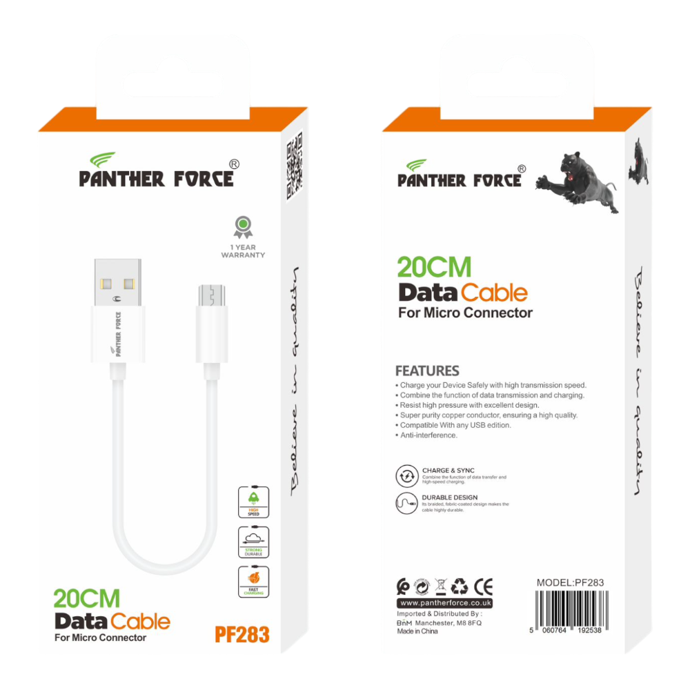 PF283- Panther Force 20cm Data Cable Micro Connector PF283- Panther Force 20cm Data Cable Micro Connector